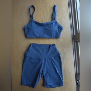 Paragon Fitwear True Blue Scoop Sports Bra and Sculpseam Bike Shorts XS